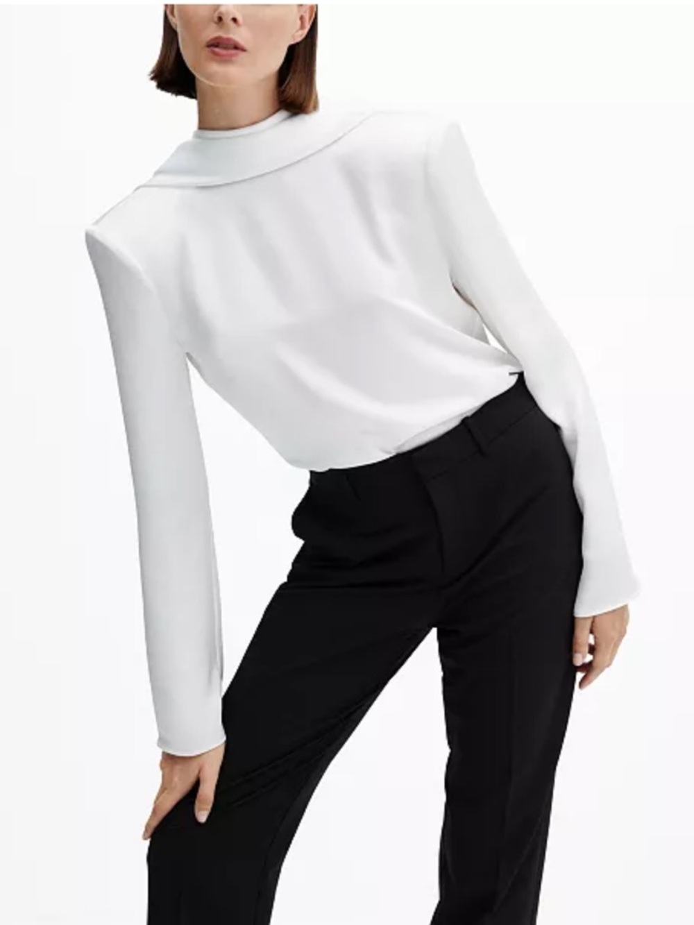 MANGO Women's Open Back Shoulder Pads Blouse